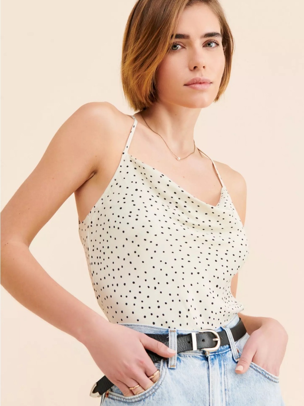 Anthropologie Conditions Apply Paulina Bias Cami Cream Polka Dot Cowl Neck Sz 1X